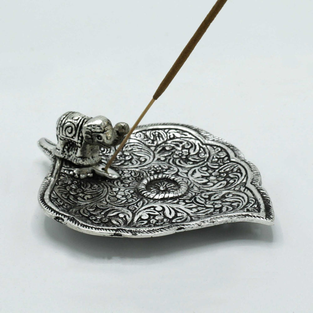 Polished Aluminium Elephant Leaf Incense Holder for Unique Decor