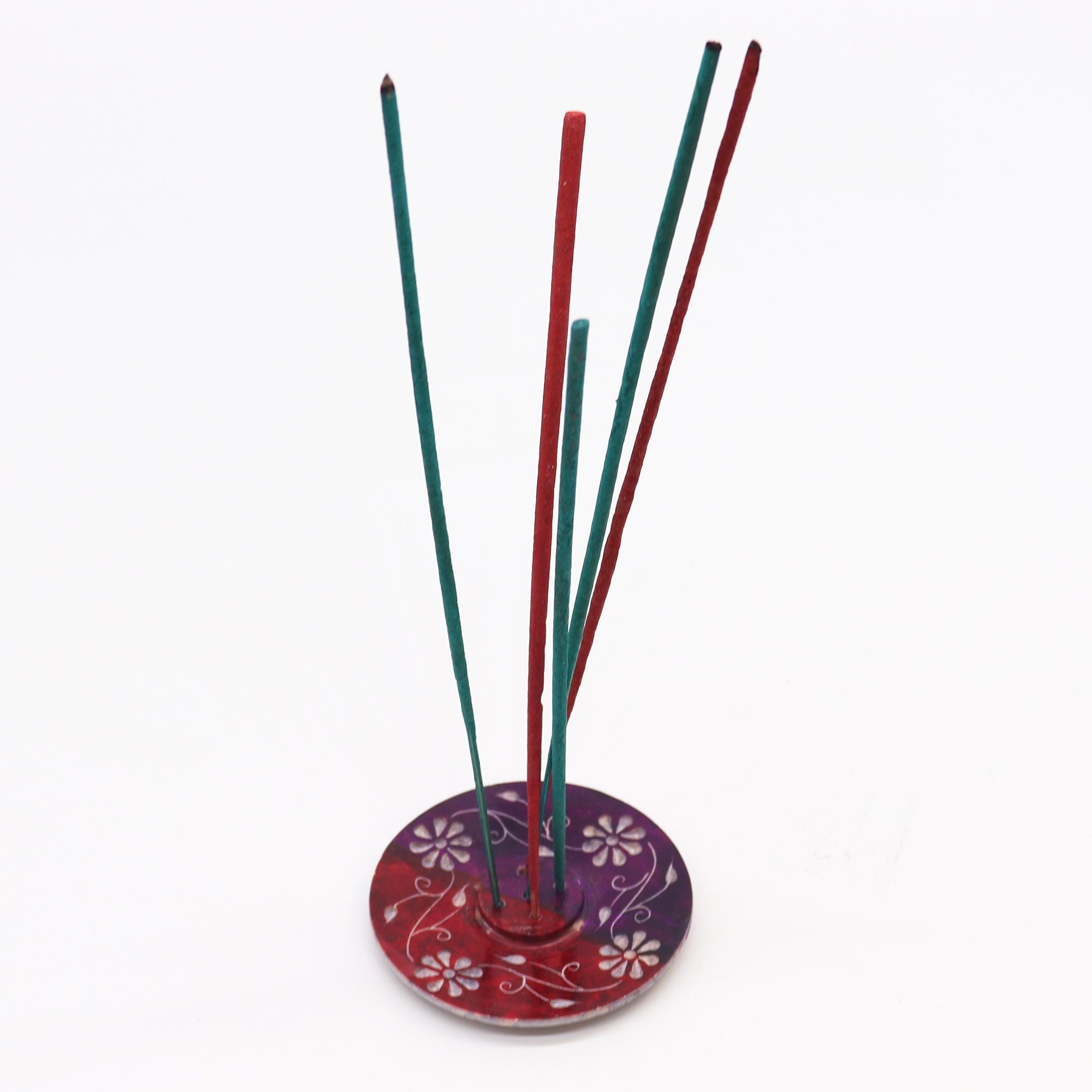 Soapstone Disc Incense Holder with Floral Design for Five Sticks
