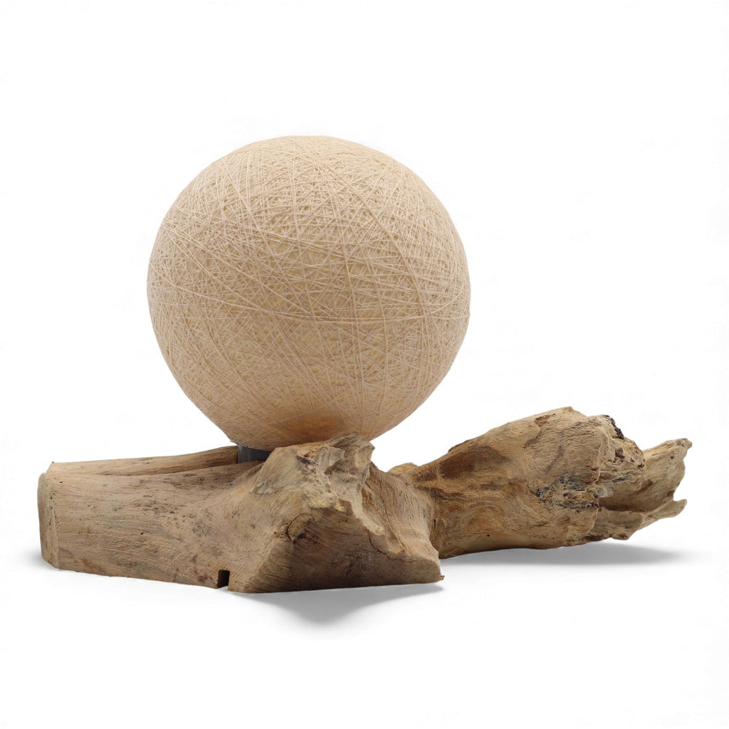 DriftGlow Lamp with Cotton Wrap Cream Shade and Driftwood Base