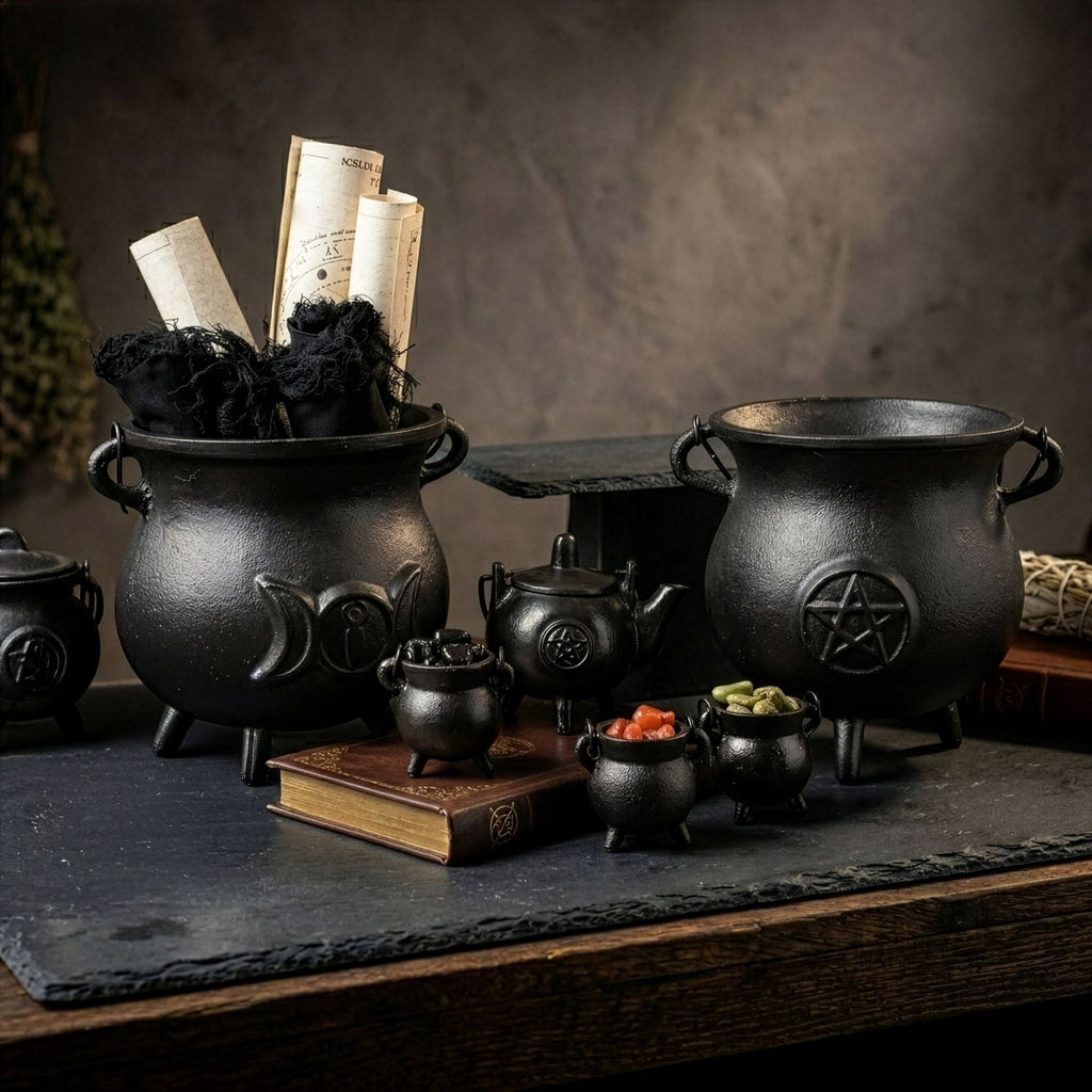 Small Cast Iron Ritual Pot with Pentagon for Incense and Herbs