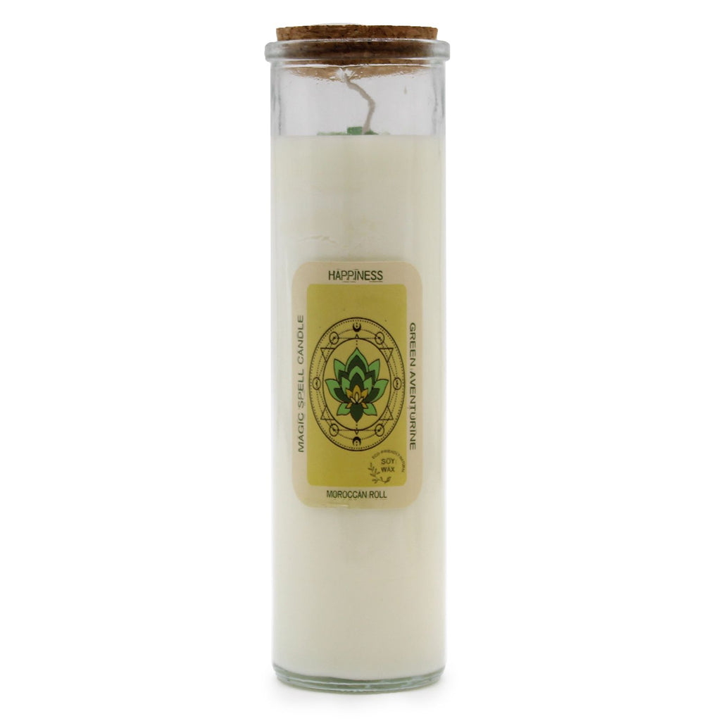 Magic Spell Candle Happiness with Green Aventurine Gemstones