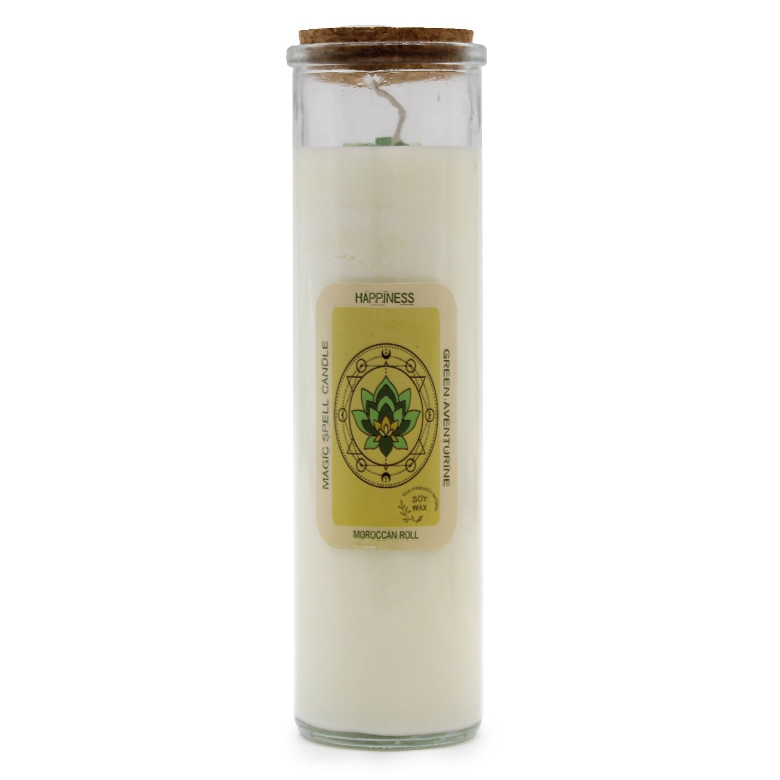 Magic Spell Candle Happiness with Green Aventurine Gemstones