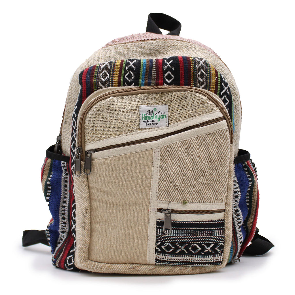 Small Backpack Zig Zag Zips Style with Pure Hemp and Cotton