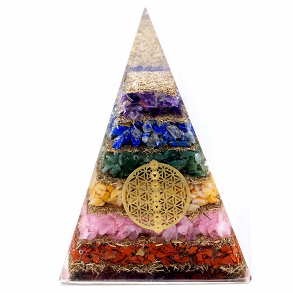 Seven Chakra Orgonite Pyramid with Flower of Life Design 70 mm