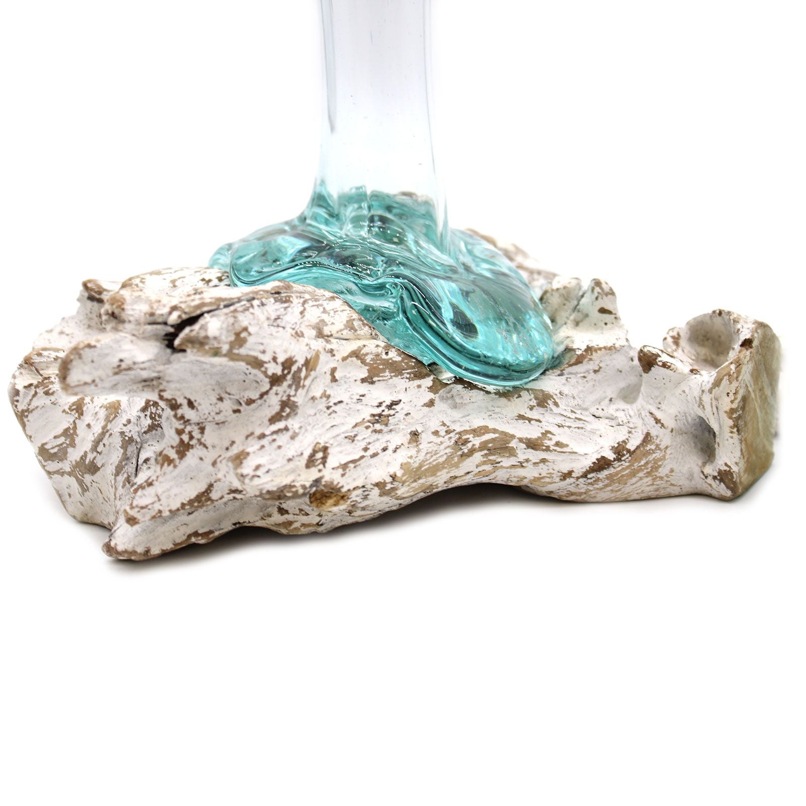 Medium Molten Glass on Whitewash Wood Vase for Home Decor