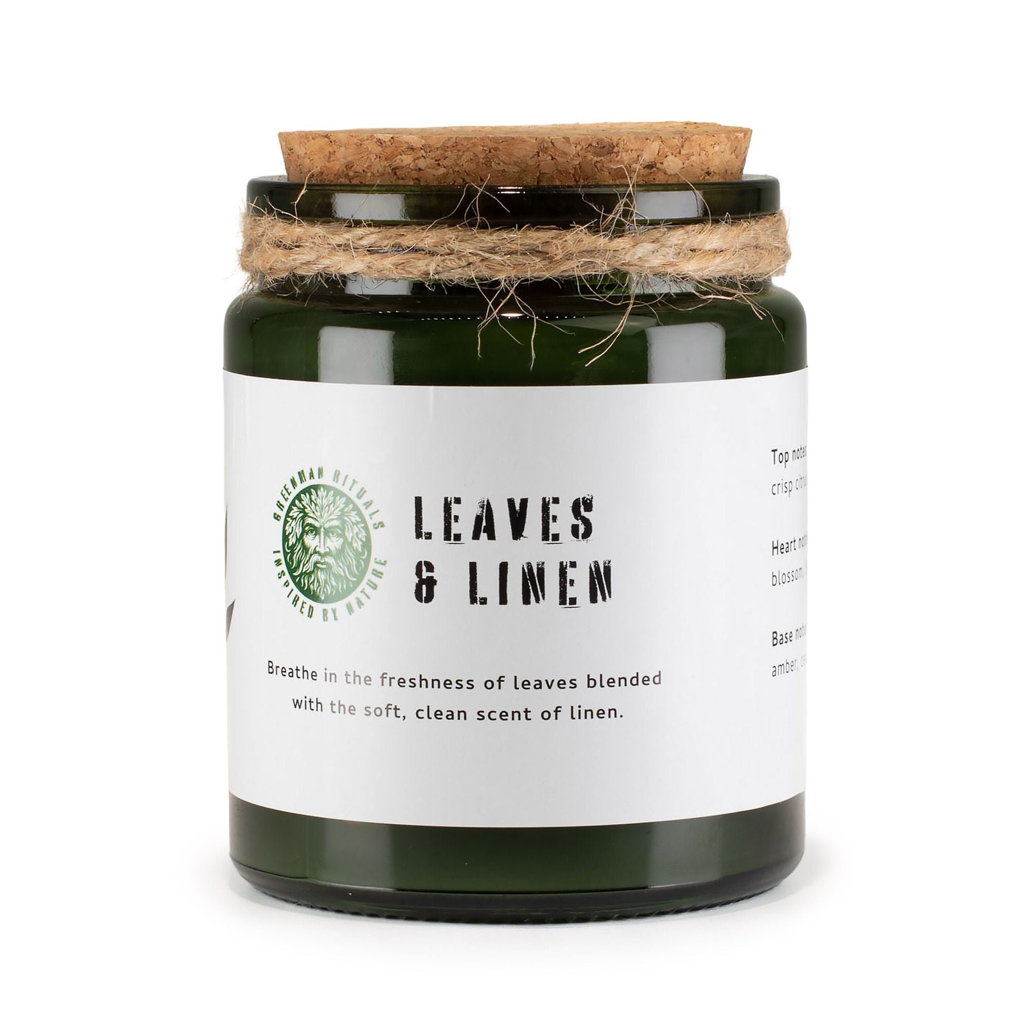 Greenman Woodwick Soy Candle Leaves & Linen in Deep Green Jar
