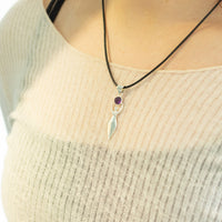 Indian Devotional Pendant - Silver Plated (45cm Cord)- Goddess Amethyst