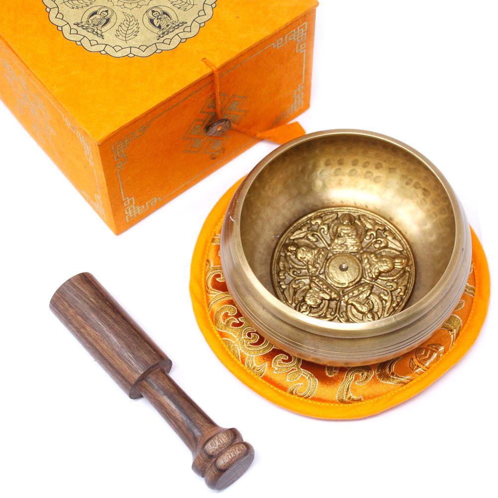 Five Buddha Singing Bowl Set 10cm with Cushion and Stick Gift Box