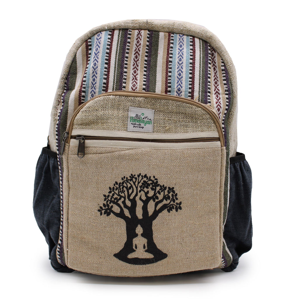 Large Backpack with Bohdi Tree Design in Pure Hemp and Cotton
