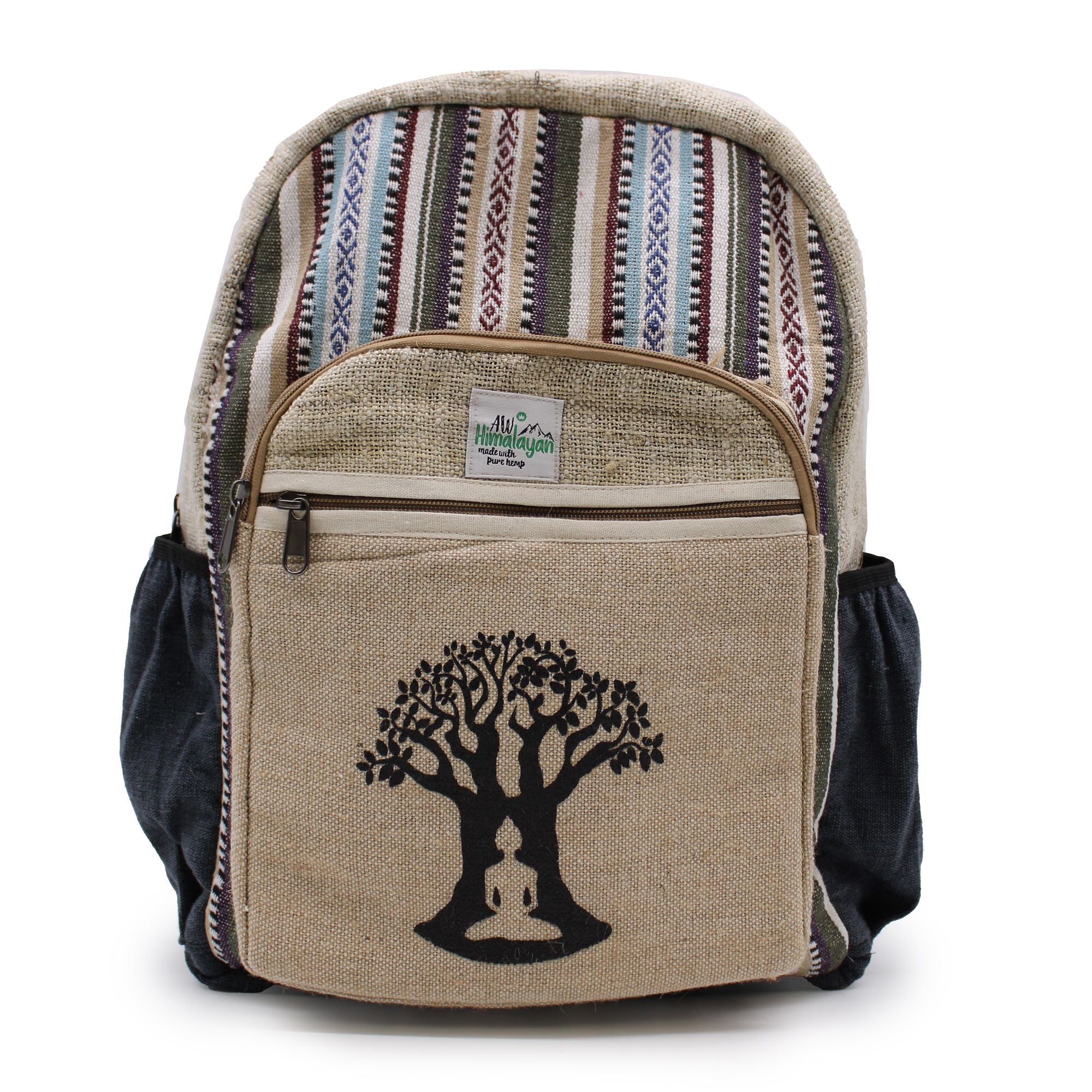 Large Backpack with Bohdi Tree Design in Pure Hemp and Cotton