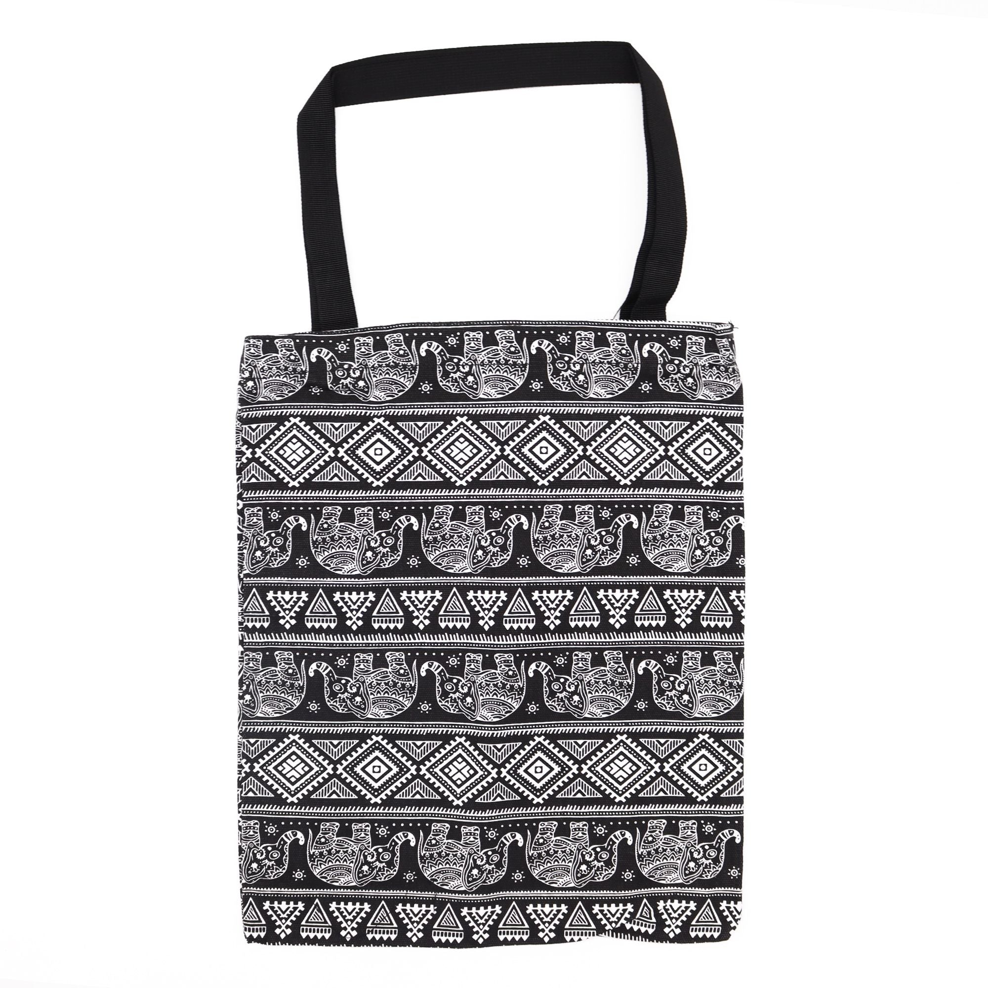 Classic Tote Zipper Bag with Elephants Motiff for Daily Essentials