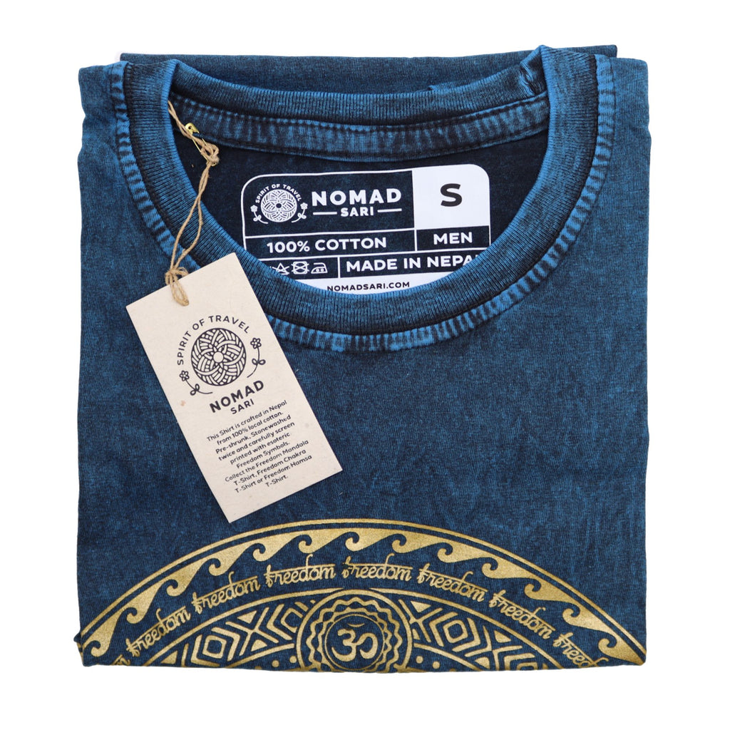 Nomad Sari Stonewashed Cotton T Shirt in Chakra Blue Small Size