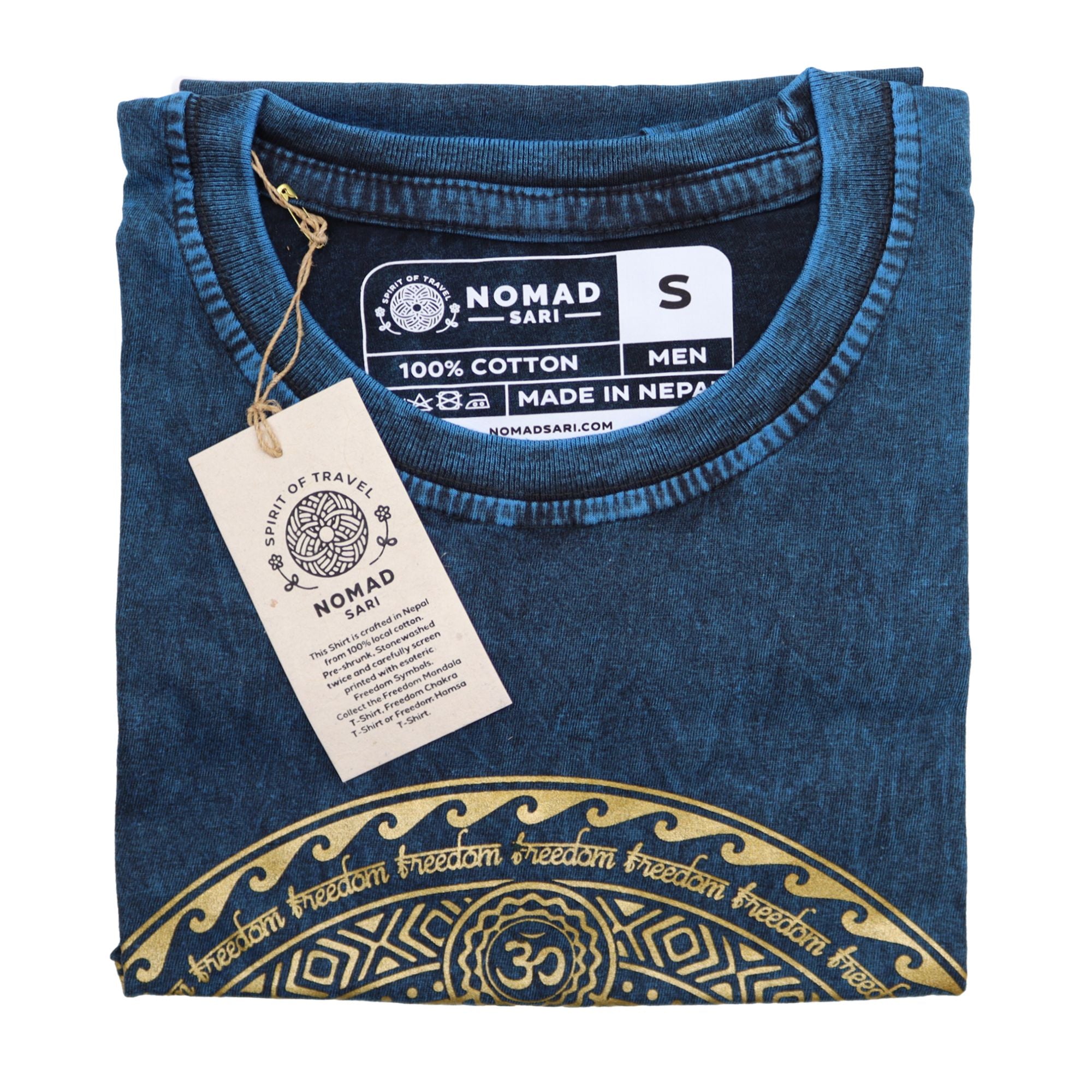 Nomad Sari Stonewashed Cotton T Shirt in Chakra Blue Small Size