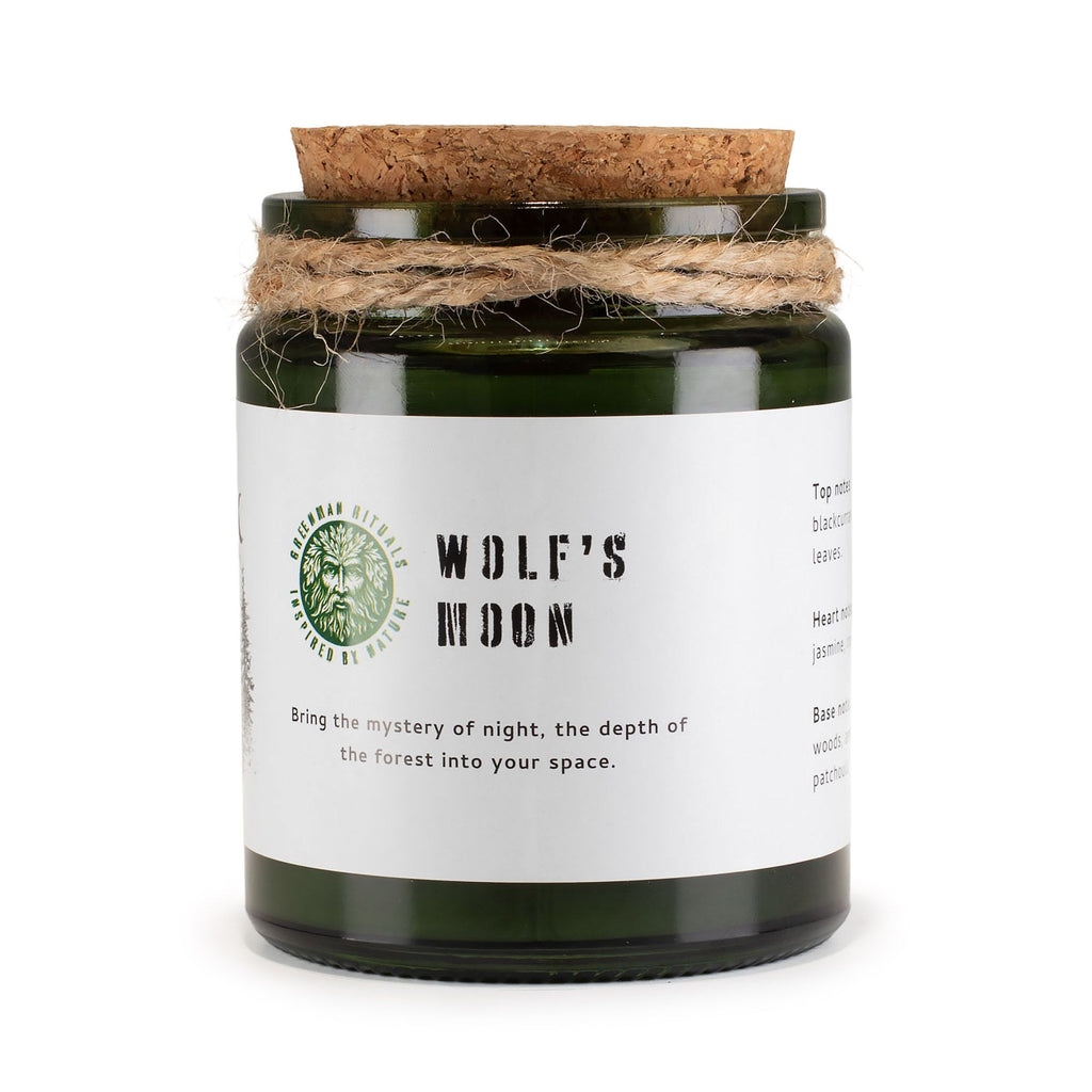 Greenman Woodwick Soy Candle Wolf's Moon in Deep Green Glass Jar
