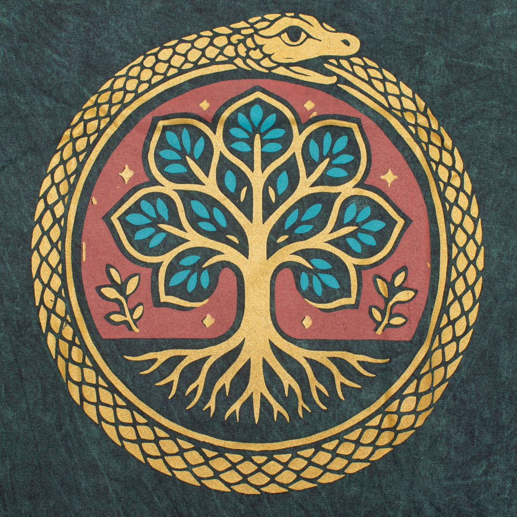Nomad Sari Stonewashed Cotton T Shirt with Tree of Life Design