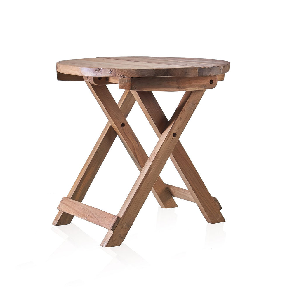 Round Folding Coffee Table 50cm Unique Recycled Wood Design Piece