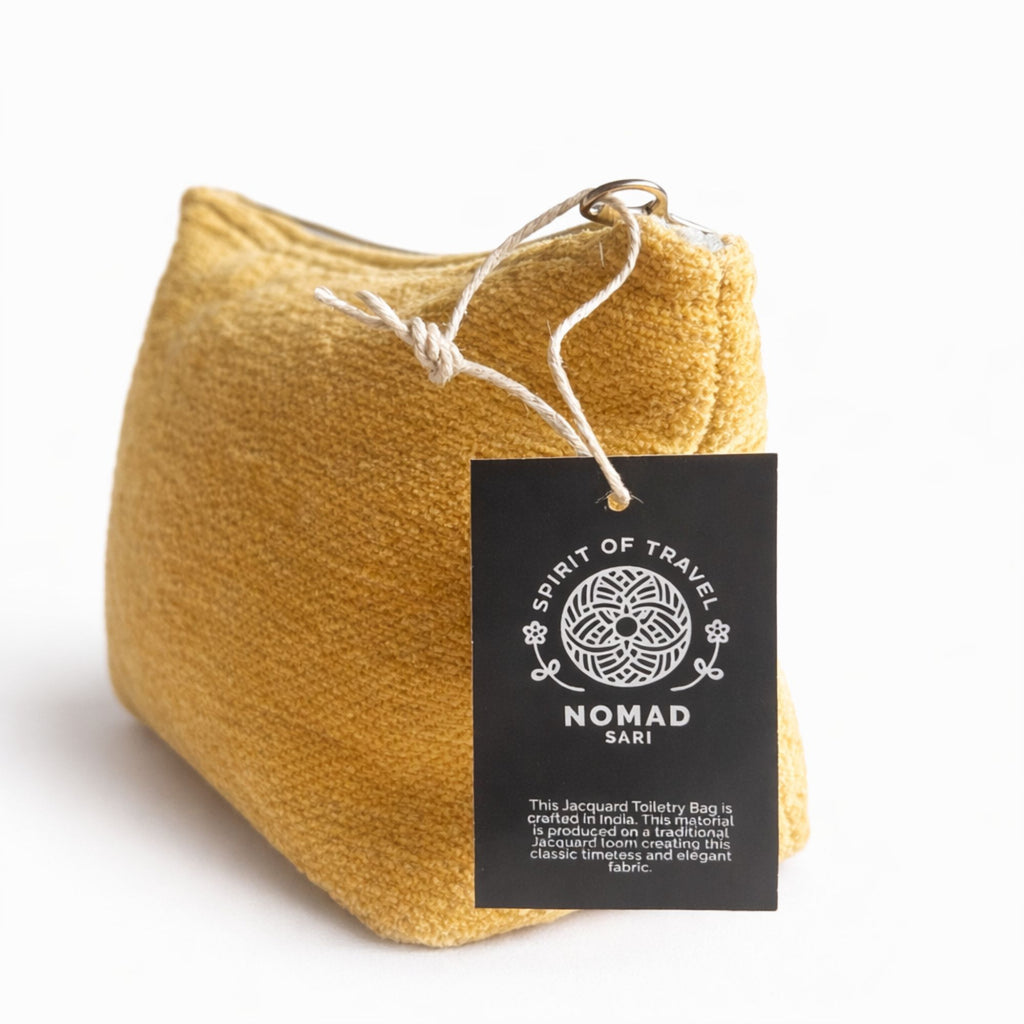 Nomad Sari Indian Jacquard Toiletry Bag in Marigold Loom Design
