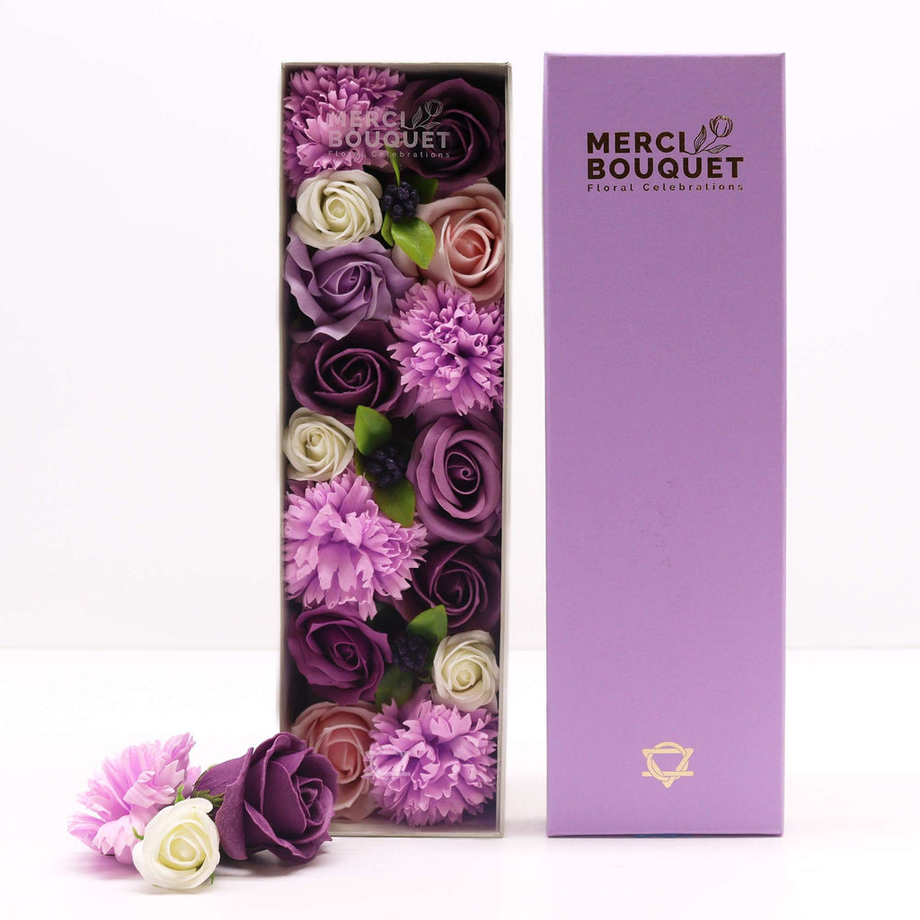 Long Box of Lavender Rose and Carnation Soap Flower Gift Set