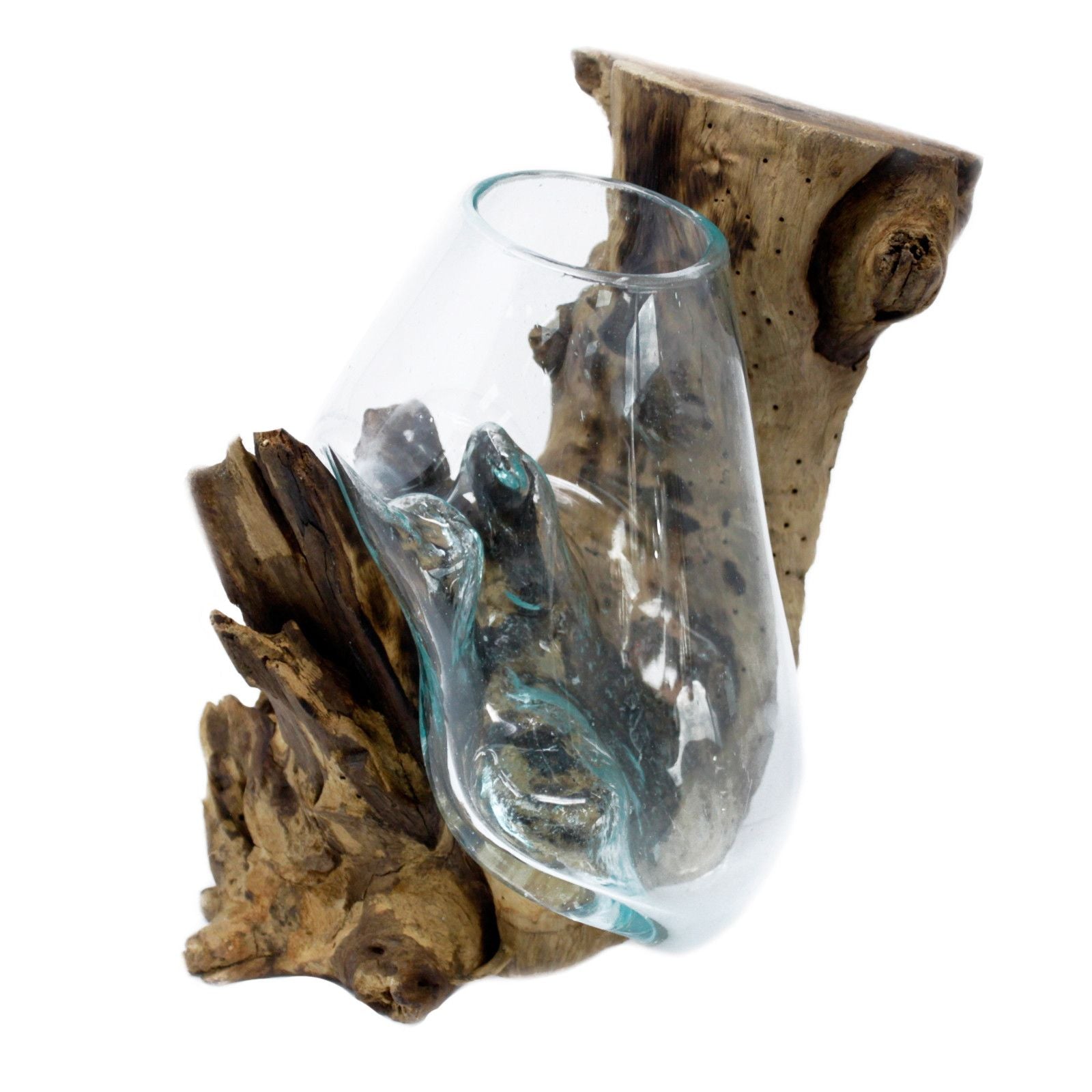 Molten Glass on Wood Hanging Bowl for Stylish Home Decor Display