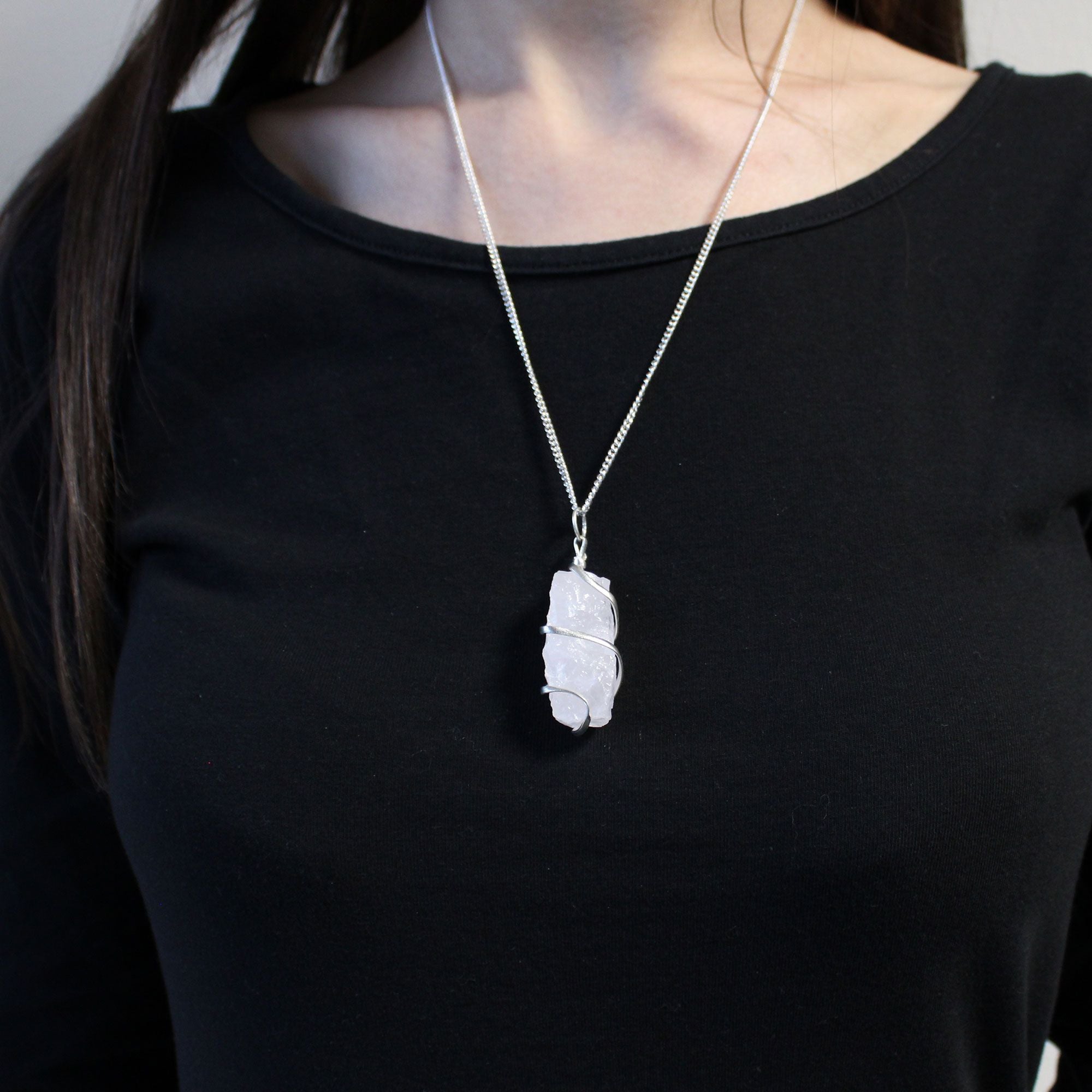 Cascade Wrapped Gemstone Necklace with Rough Opalite Design
