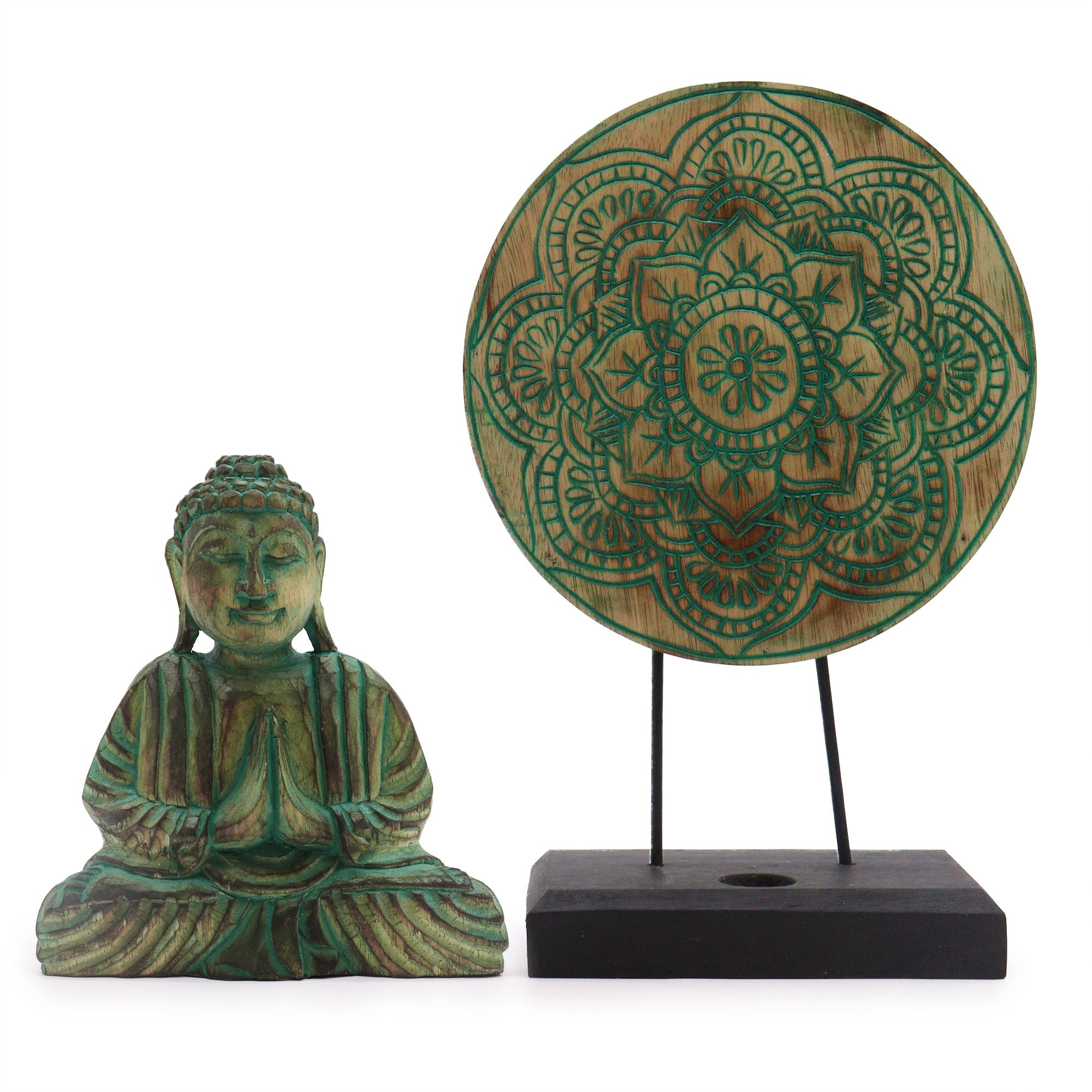 Buddha Feng Shui Set with Green Buddha Knot for Harmony and Peace
