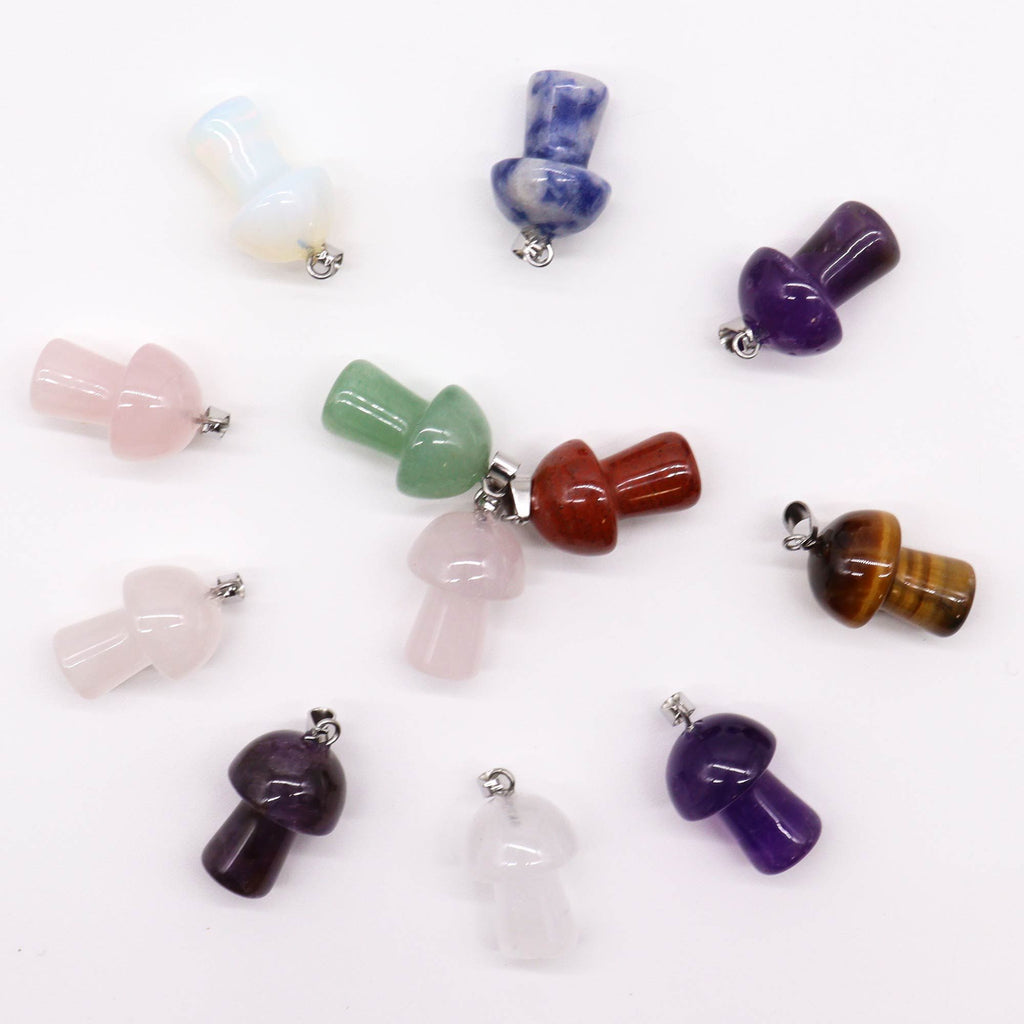 Gemstone Mushrooms Pendants Assorted Set of 12 for Crafting
