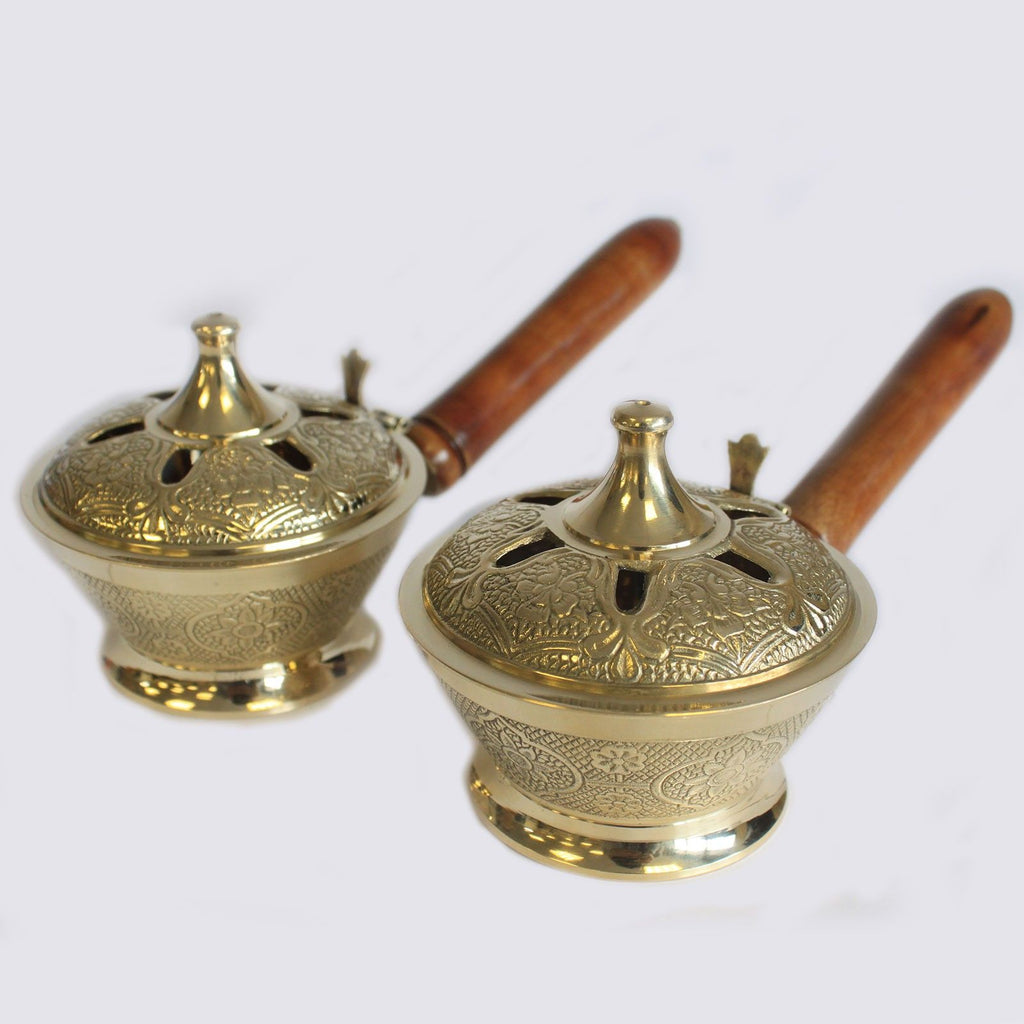 Ornate Brass Censer Incense Burner for Charcoal and Resins Use