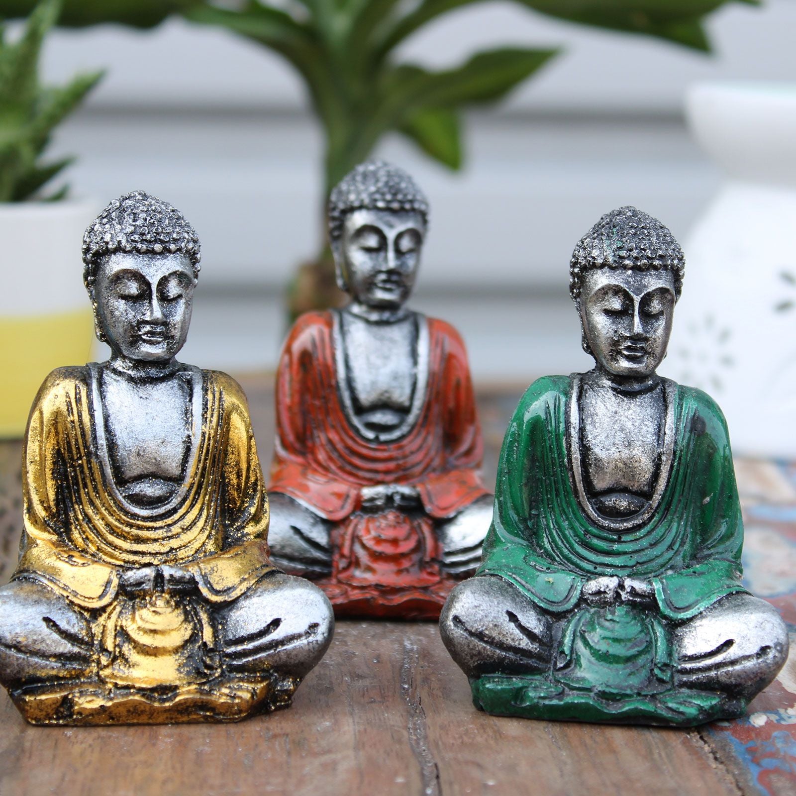 Silver Mini Buddha Statues in Assorted Colours for Home Decor