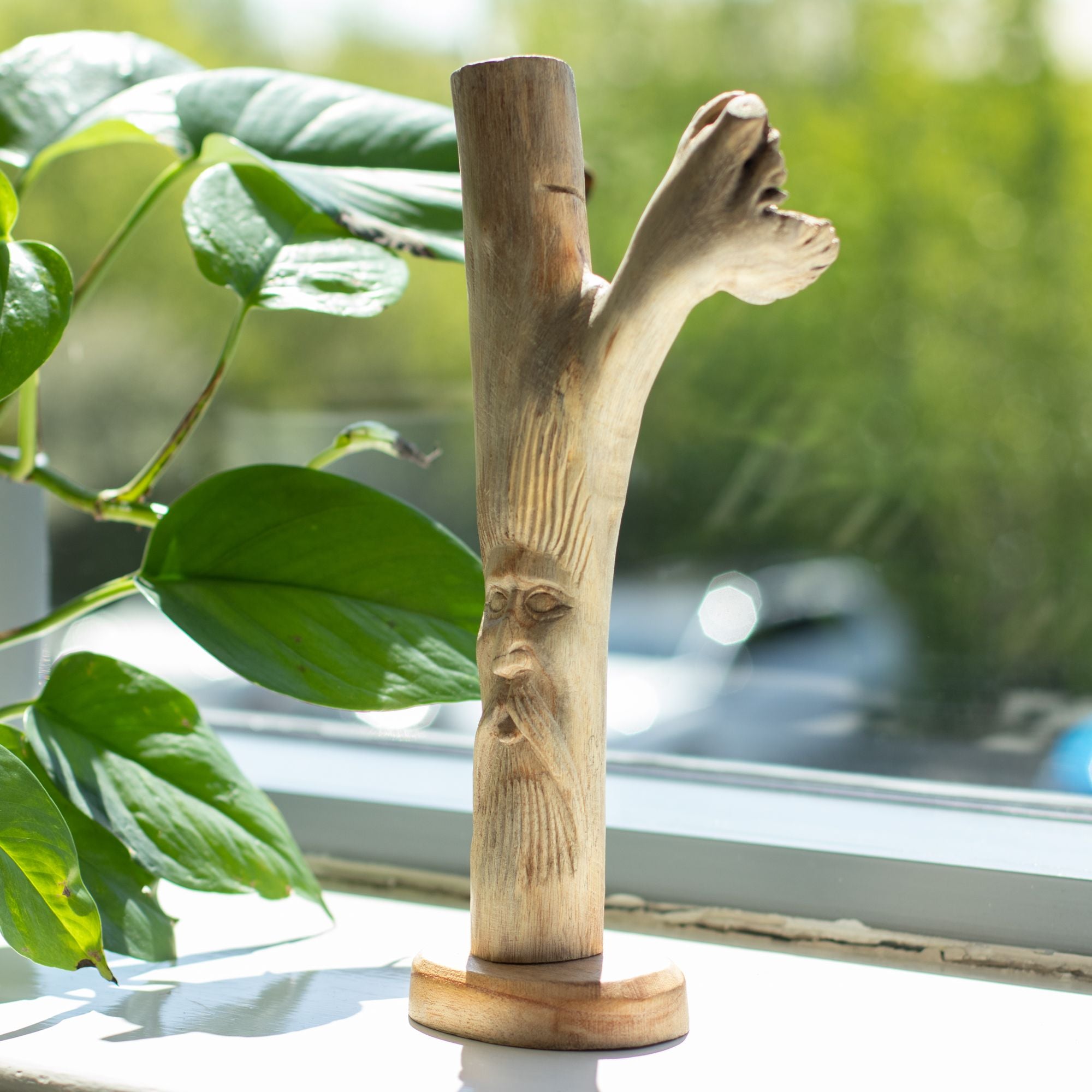 Handmade Parasite Wood Art Carving with Unique Greenman Design