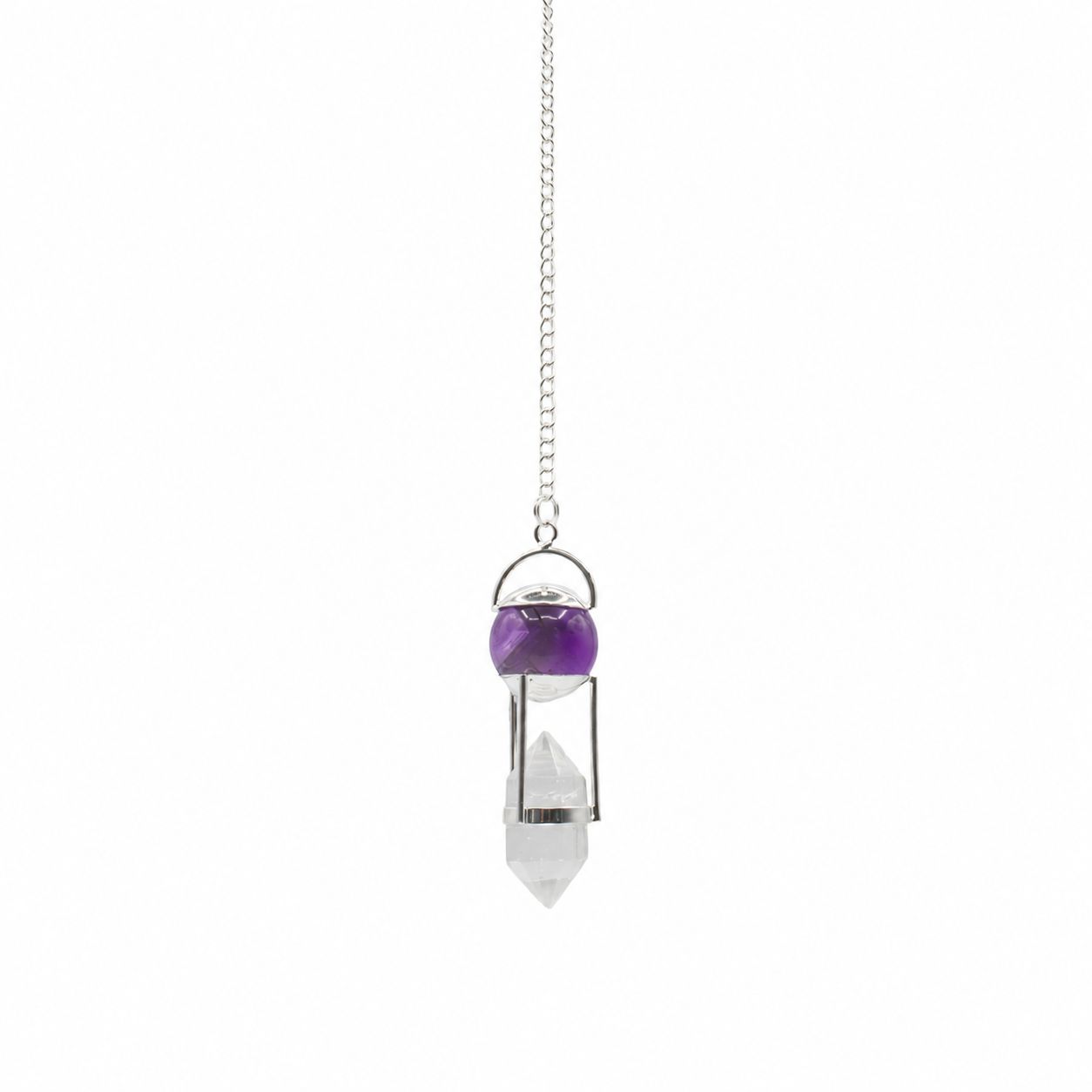Seeker of Truth - Double Power Pendulum - Amethyst Globe - Clear Quartz Double Terminated