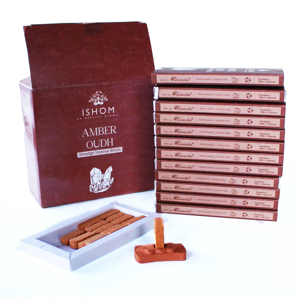 Pack of 15 Natural Incense Smudge Bricks and Burner Amber Wood