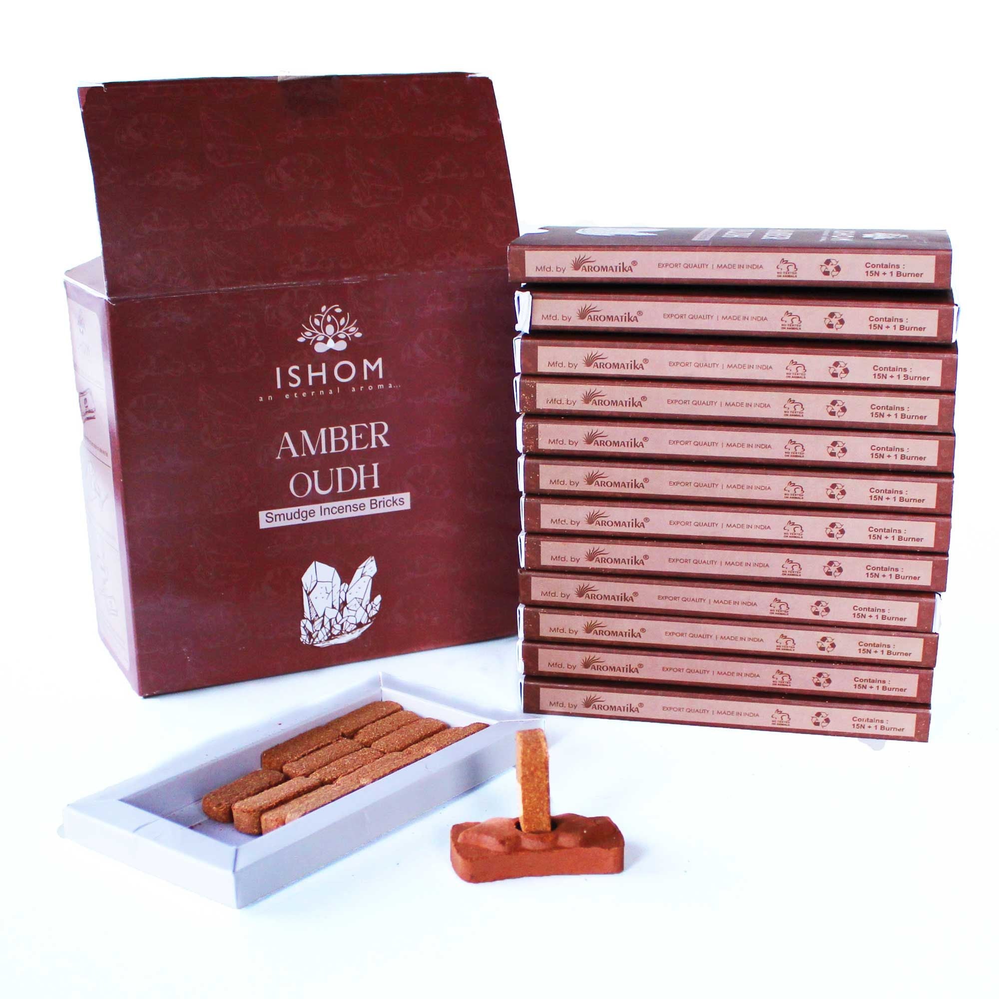 Pack of 15 Natural Incense Smudge Bricks and Burner Amber Wood