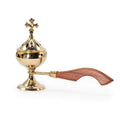 Censer Incense Burner with Wooden Handle and Cross Finial Design