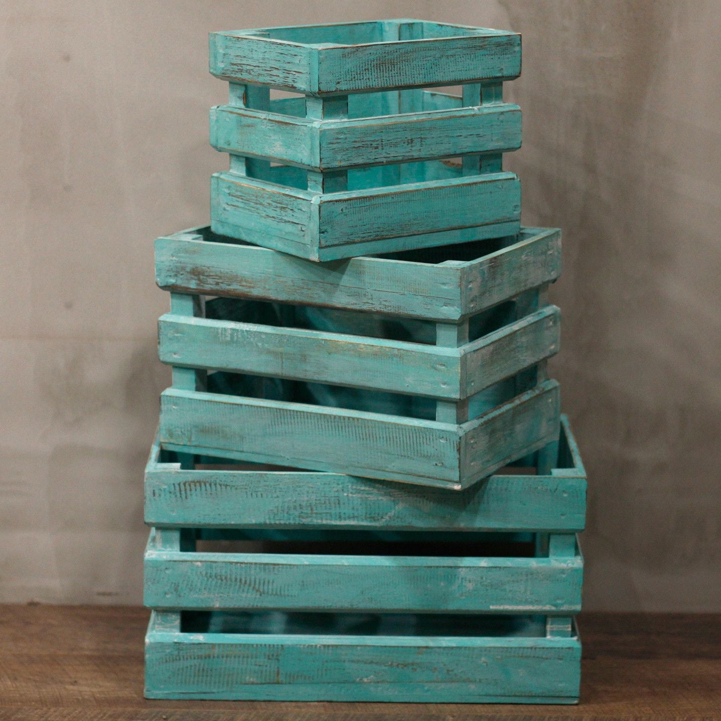 Wooden Storage Crates Greenwash Set of 3 for Organised Living
