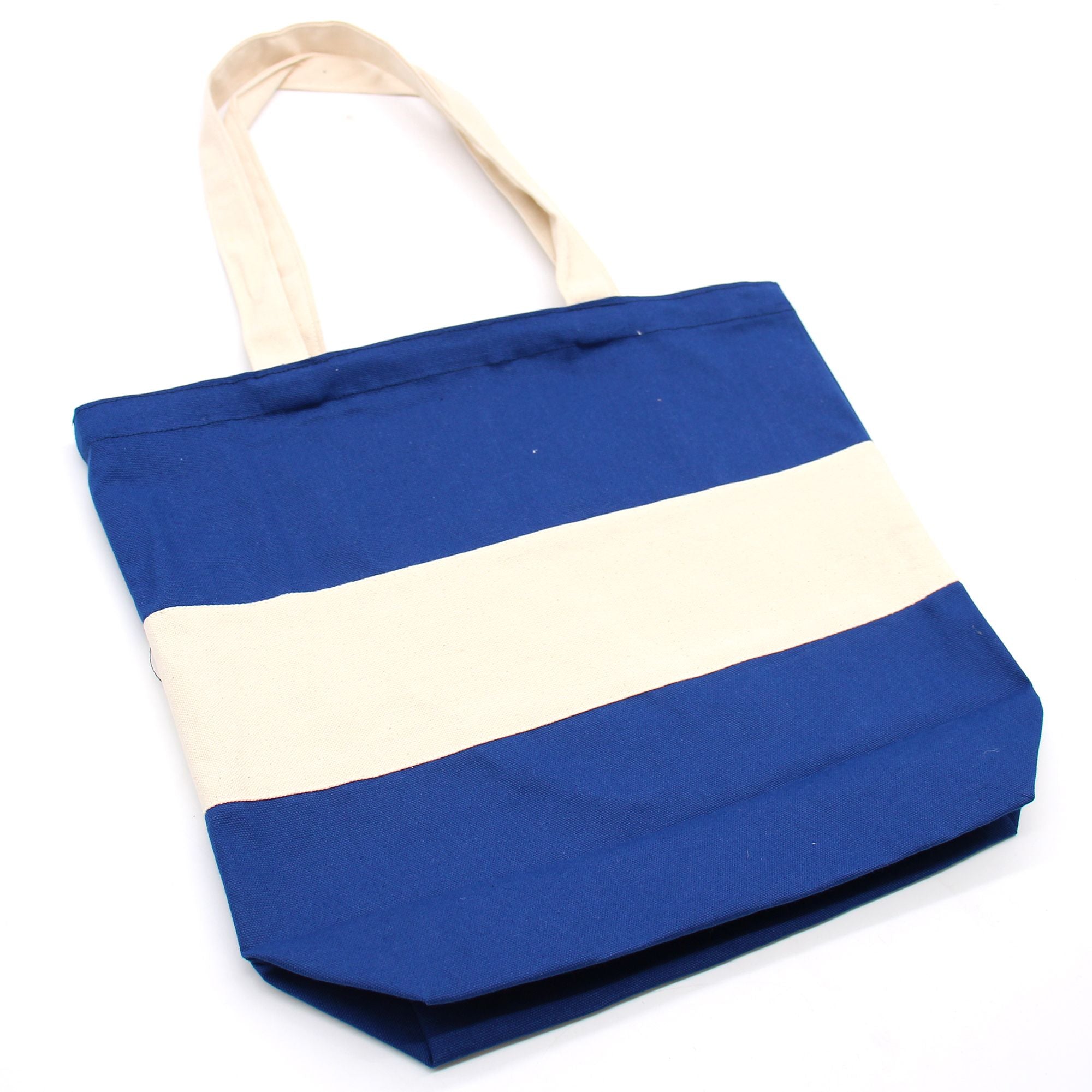 Cotton Tote Two Tone Bag in Blue and Natural Eco Shopper Bag