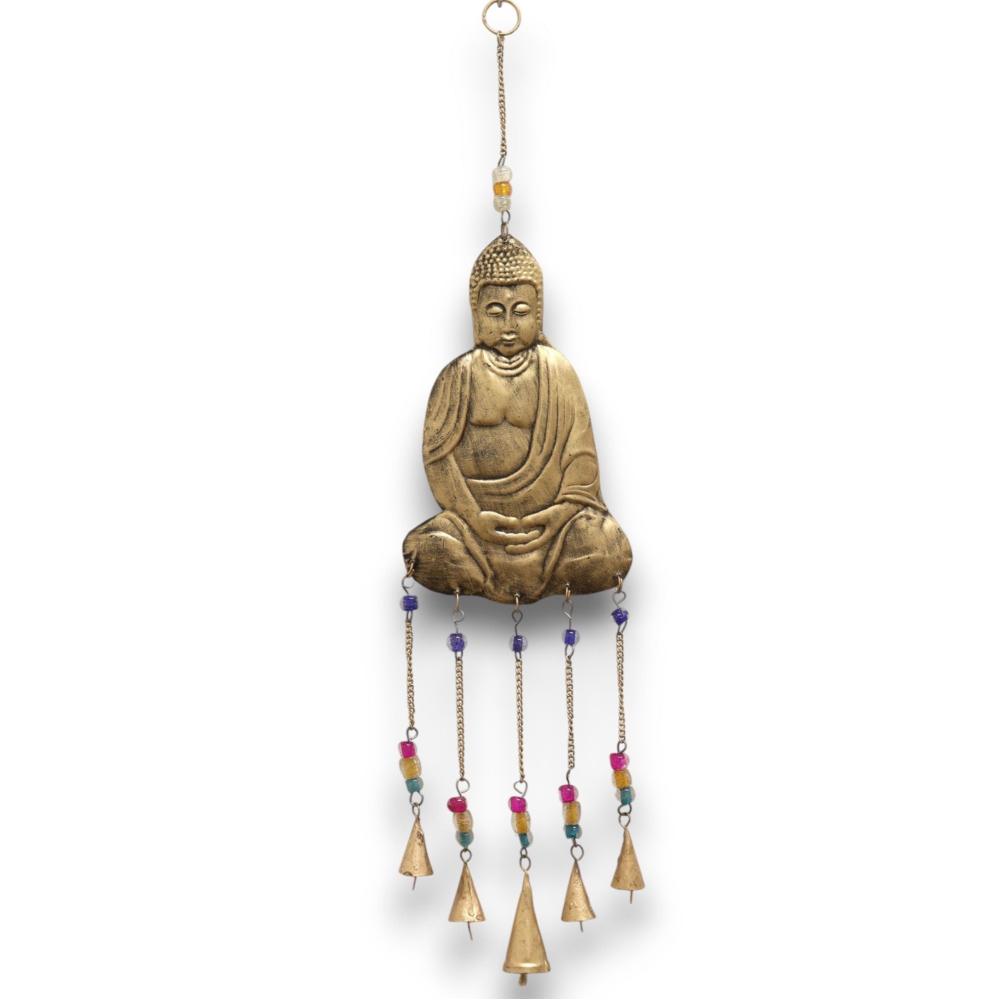 Indian Chimes Large Buddha 5 Bell Chimes with Colourful Beads