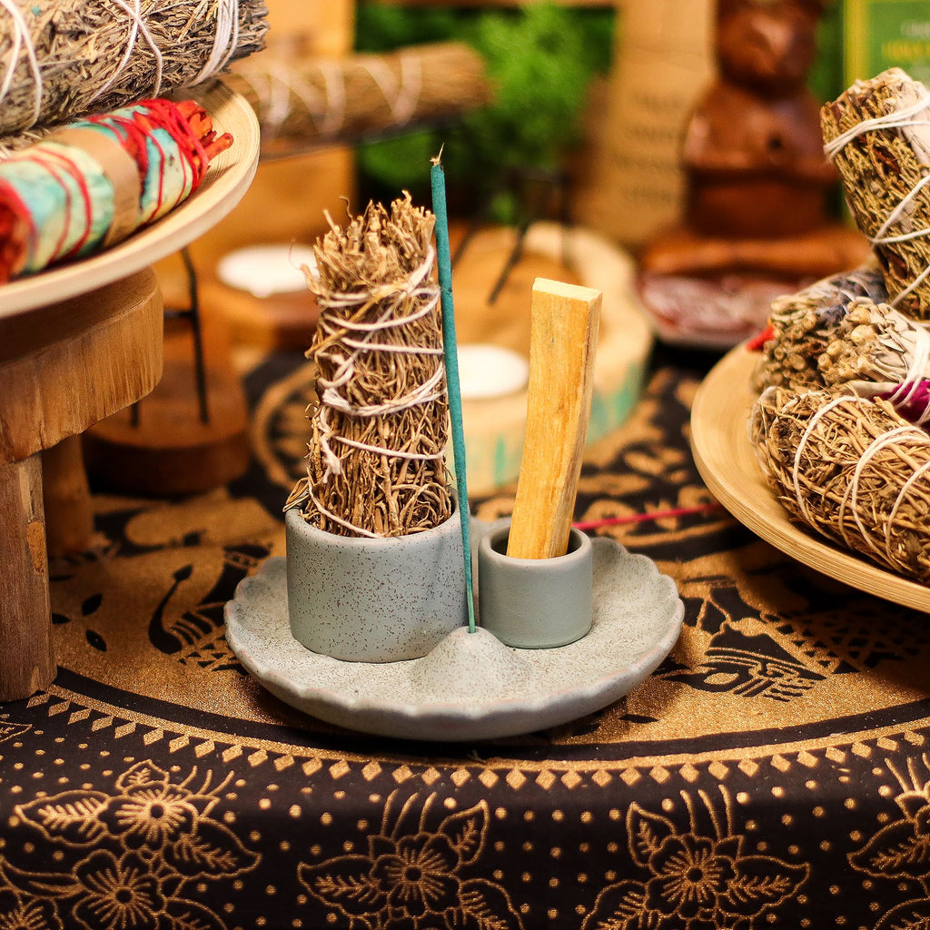 Palo Santo Stick and Smudge Holder with Lotus Flower Blue Design