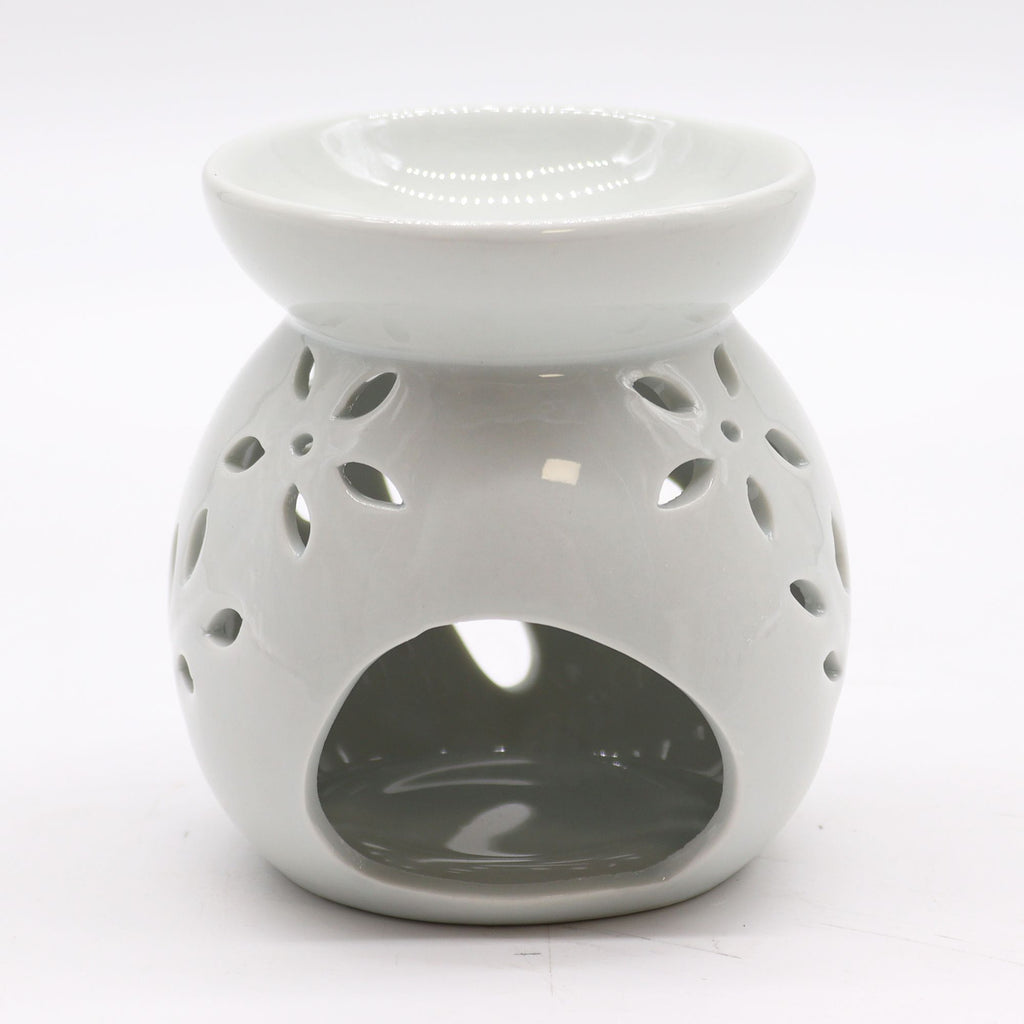 Lrg Classic White Oil Burner with Tree Cut Out Design for Home