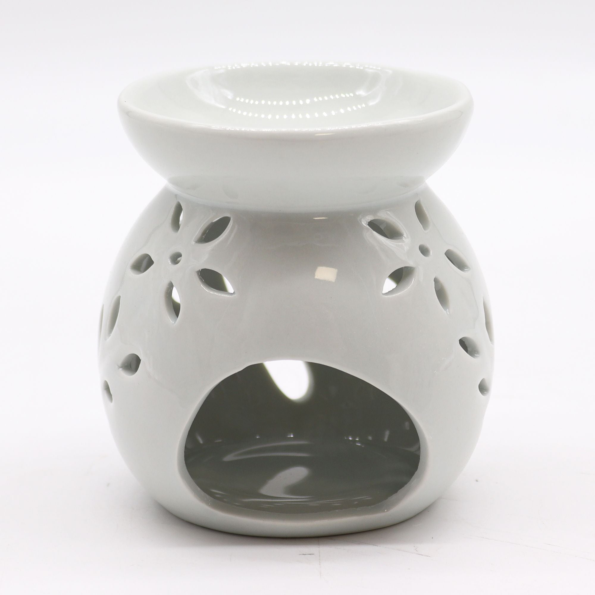 Lrg Classic White Oil Burner with Tree Cut Out Design for Home