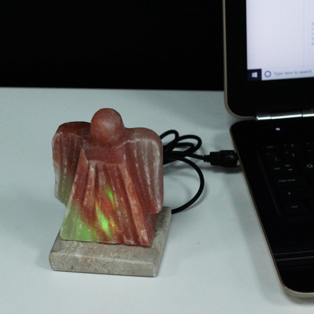 USB Angel Shaped Himalayan Salt Lamp with Multicolour Light Design