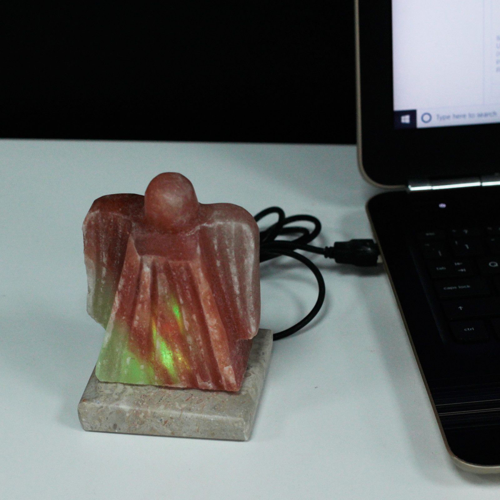 USB Angel Shaped Himalayan Salt Lamp with Multicolour Light Design