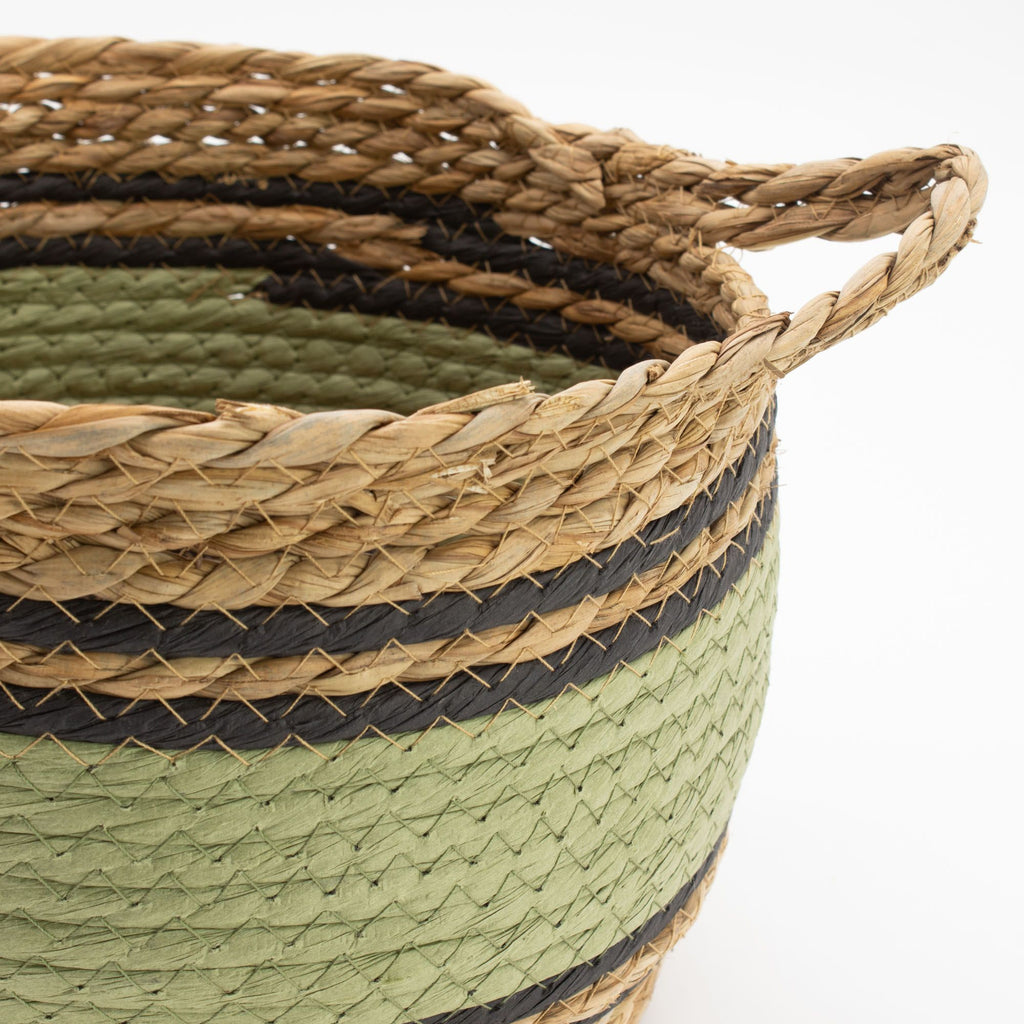 Cotton & Seagrass Large Baskets Natural Black & Green Set of 3