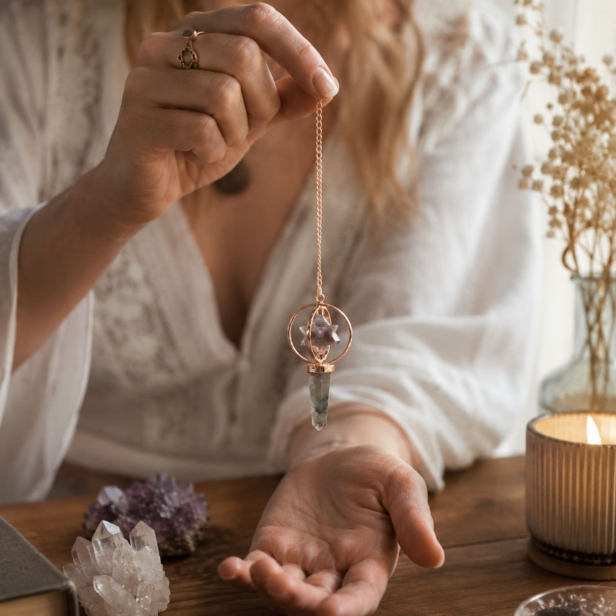 Cosmic Navigator Spinning Merkaba Star Pendulum in Copper