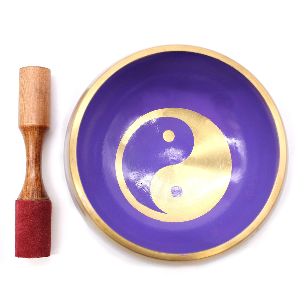 Large Yin and Yang Singing Bowl Set in White and Purple Design