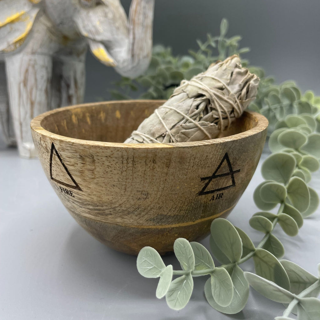 Wooden Smudge and Ritual Offerings Bowl with Four Elements Design