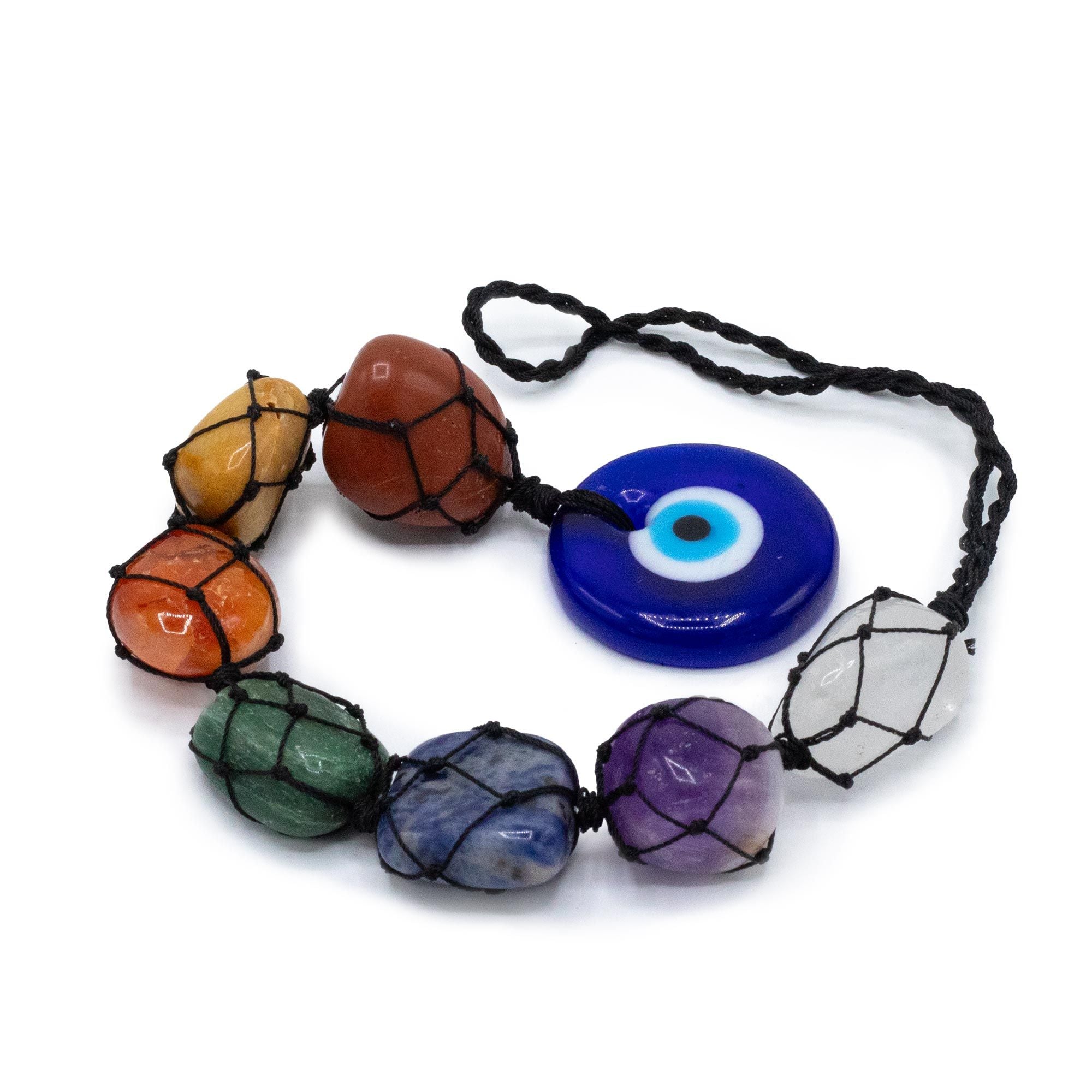 Hanging Chakra Stone Pendant with Evil Eye Protection Charm Gift