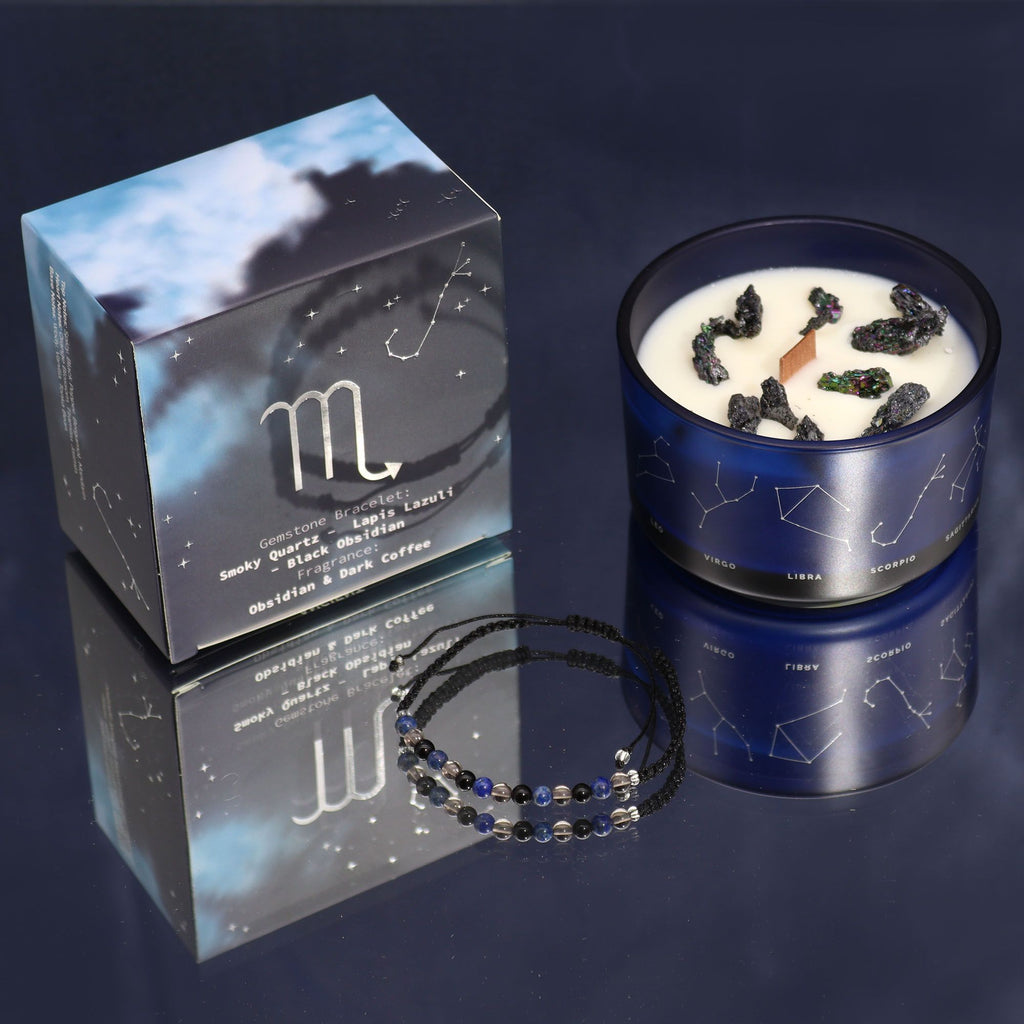 Zodiac Crystal Candle with Gemstone Bracelet for Scorpio Energy