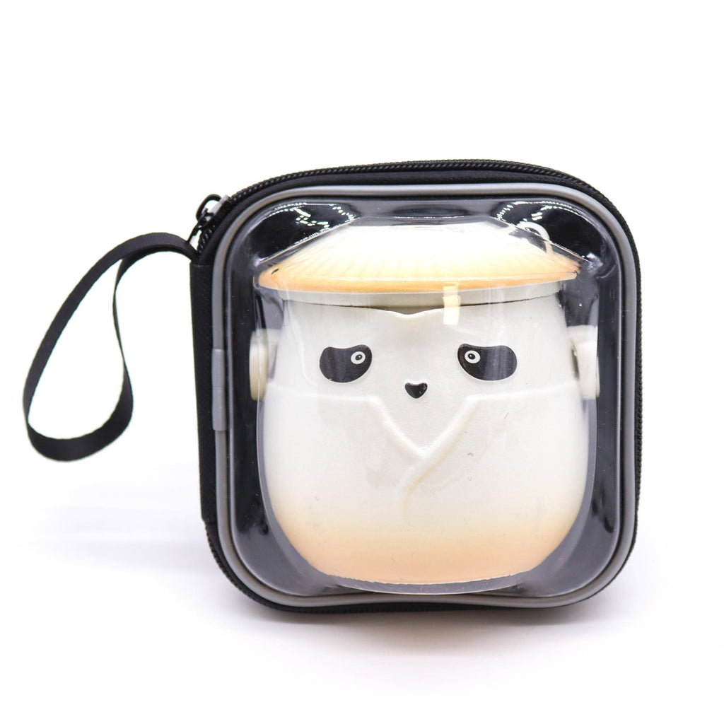 Panda Teapot Set with Three Cups in Vibrant Orange Design