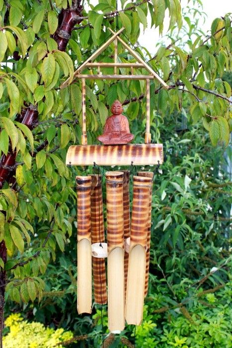 Bamboo 6 Tube Med.Buda Mountain Wind Chimes for Outdoor Decor