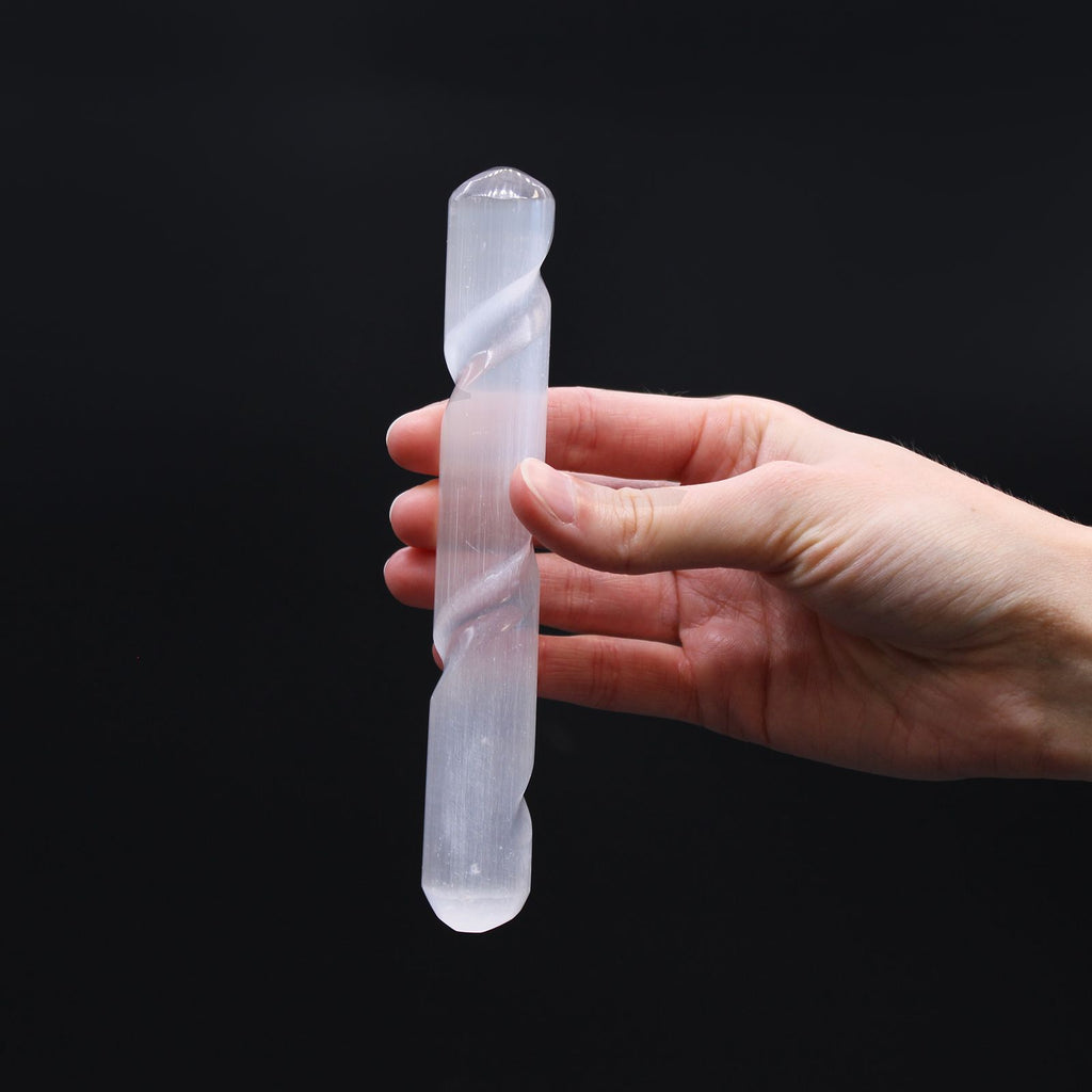 Selenite Spiral Wand 16 cm Round Both Ends for Decorative Display